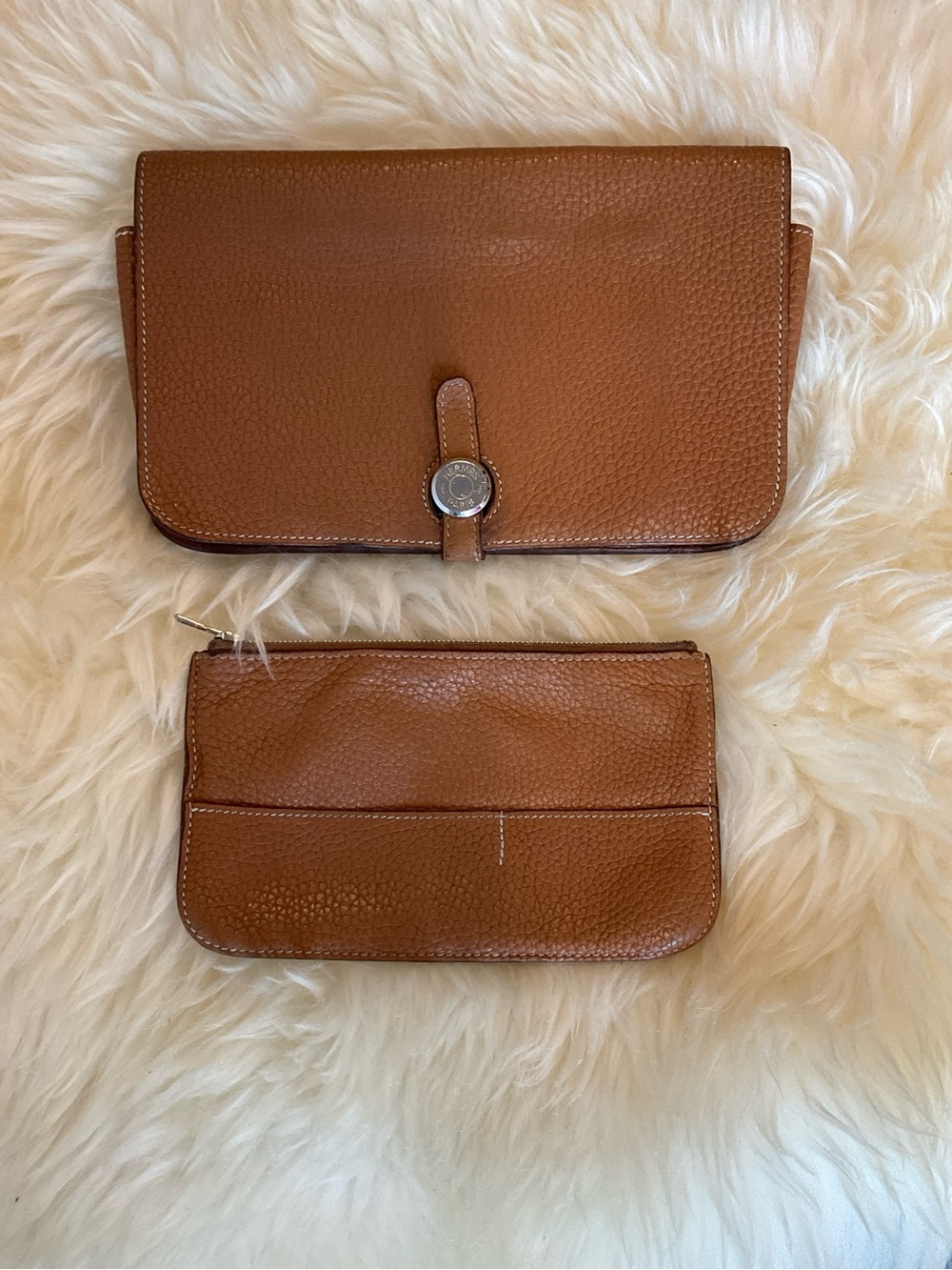 Hermes Brown Leather Wallet Set